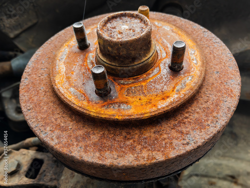 Close-Up of a Rusty Car Wheel Hub