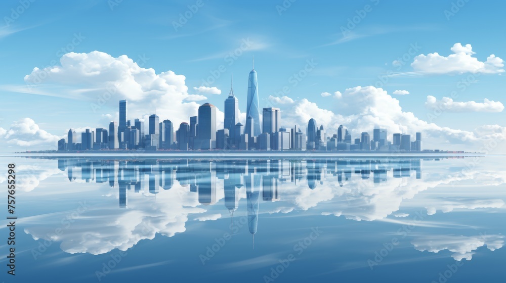 Futuristic smart city skyline with eco skyscrapers and tall buildings 3d concept illustration