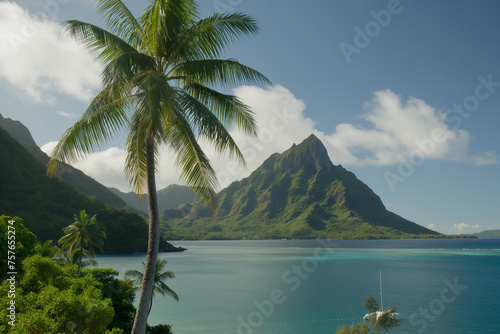 Palm tree overlooking green hillside