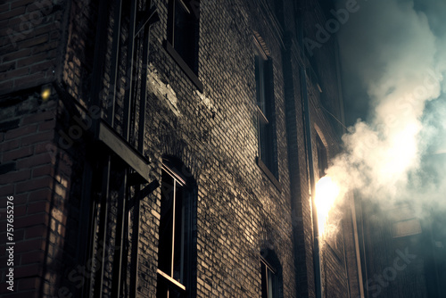Smoke billows from windows of brick building