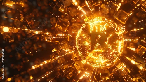 Beautiful glowing Bitcoin B logo crypto coin. Signifying the crypto market's pulse. Geometric bitcoin futuristic logo icon. Cryptocurrency hot market. Generative AI