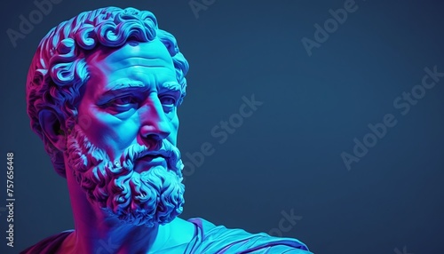 Roman emperor and a Stoic philosopher head statue highlighting wisdom and stoicisme thinking with blank background
