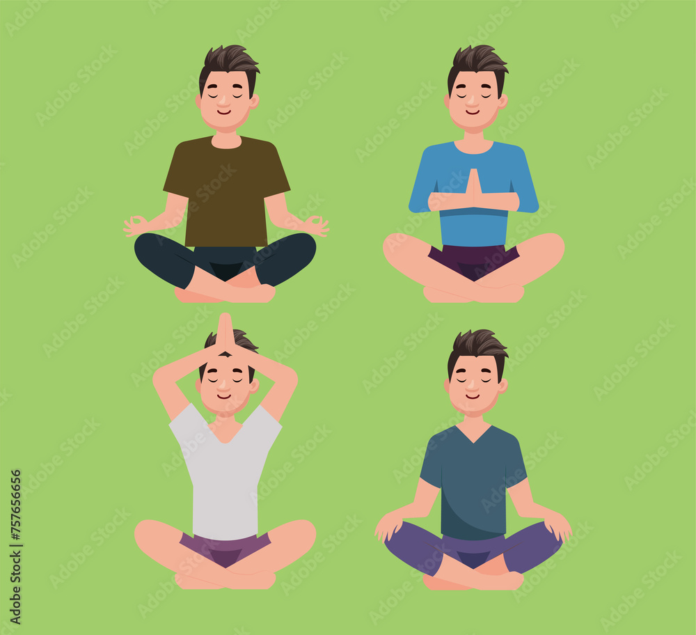 Flat people meditating illustration, yoga Flat people meditating illustration, yoga