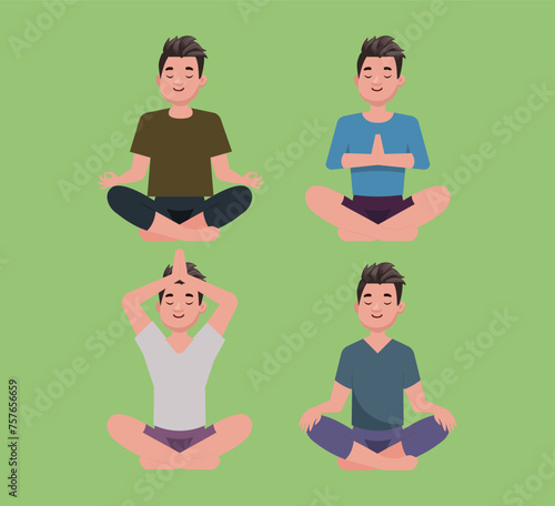 Flat people meditating illustration, yoga