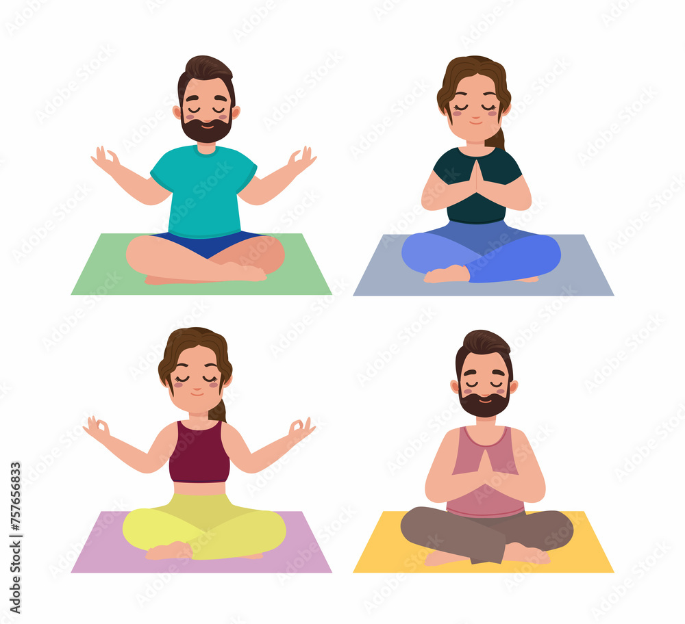 Flat people meditating illustration, yoga Flat people meditating illustration, yoga