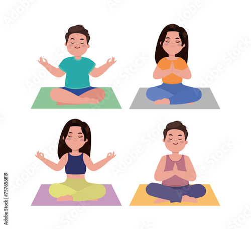 Flat people meditating illustration, yoga