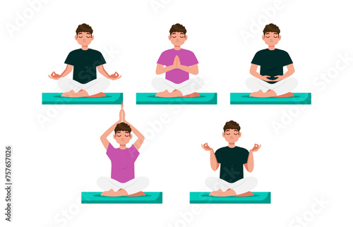 Flat people meditating illustration, yoga