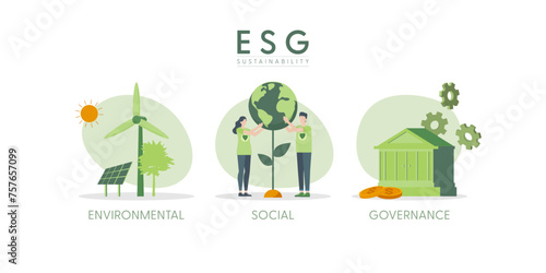 Save the Earth. ESG concept. Sustainable ecology and environment conservation concept design. Vector illustration. photo