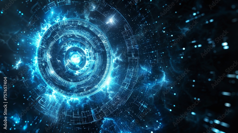 A futuristic digital abstract background with glowing blue circular energy patterns, perfect for sci-fi or high-tech designs. The dark and cosmic atmosphere adds an element of mystery to the overall A futuristic digital abstract background with glowing blue circular energy patterns, perfect for sci-fi or high-tech designs. The dark and cosmic atmosphere adds an element of mystery to the overall