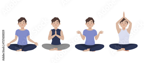 Flat people meditating illustration, yoga