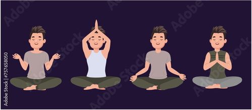 Flat people meditating illustration, yoga