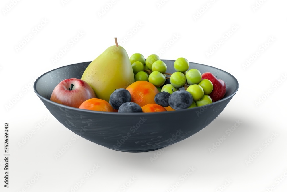 Decorative bowl filled with faux fruit, adding a pop of color and interest to a kitchen or dining area, on isolated white background, Generative AI Decorative bowl filled with faux fruit, adding a pop of color and interest to a kitchen or dining area, on isolated white background, Generative AI