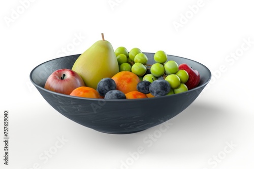 Decorative bowl filled with faux fruit  adding a pop of color and interest to a kitchen or dining area  on isolated white background  Generative AI