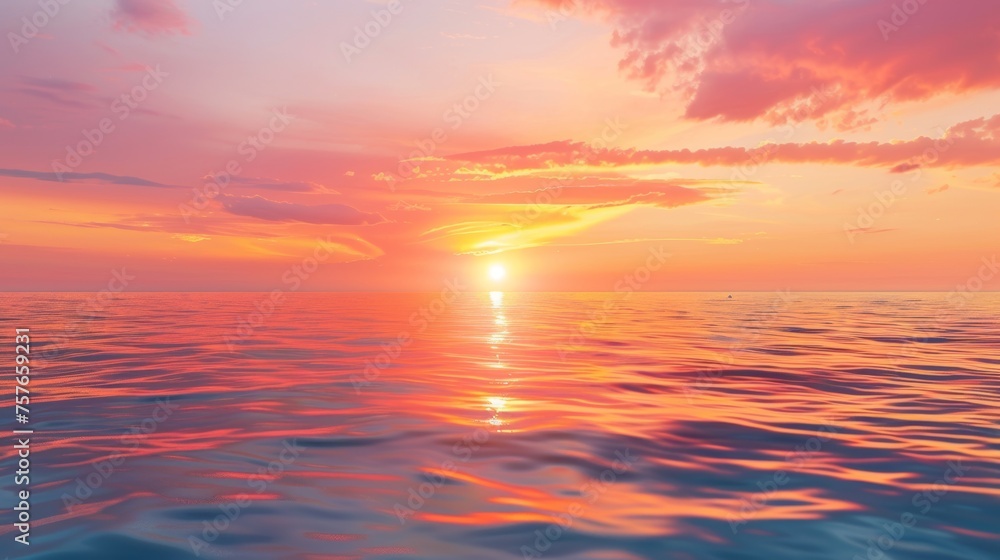 Colorful Ocean Sunset View at Dusk Panorama