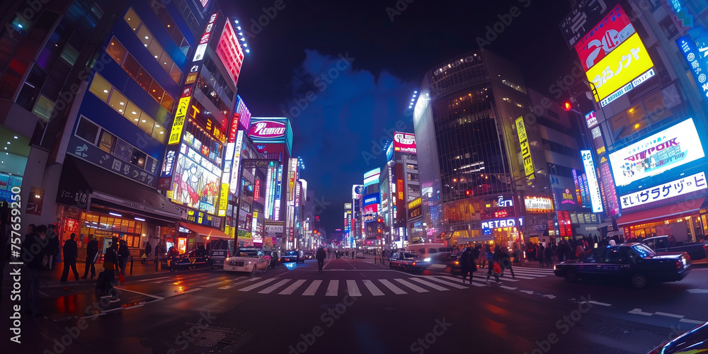 Neon city lights in Tokyo, Japan 