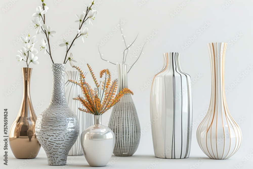 Set of decorative vases, adding visual interest and sophistication to any tabletop or shelf, on isolated white background, Generative AI Set of decorative vases, adding visual interest and sophistication to any tabletop or shelf, on isolated white background, Generative AI