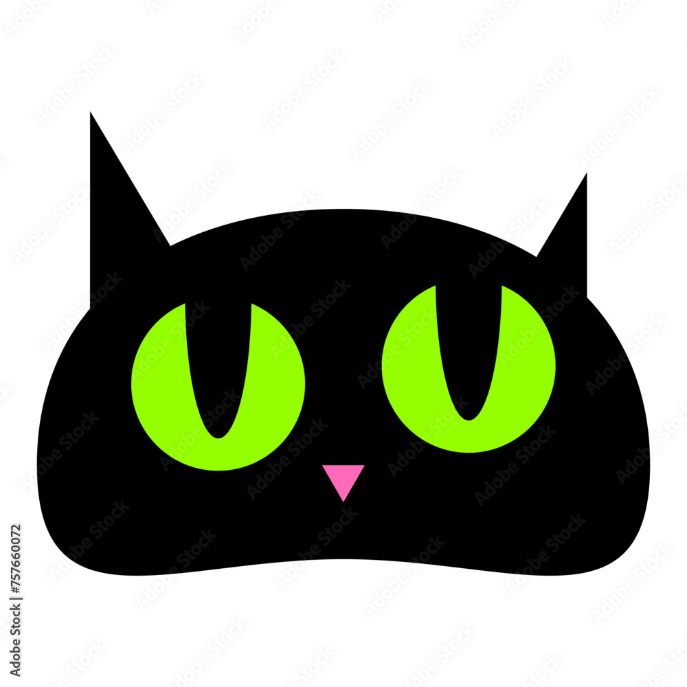Cartoon black cat with green eyes. Emotions of cat face. Vector illustration isolated on white background. Cartoon black cat with green eyes. Emotions of cat face. Vector illustration isolated on white background.