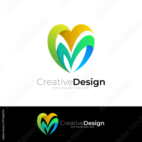 Love logo with letter MM logo combination, colorful style