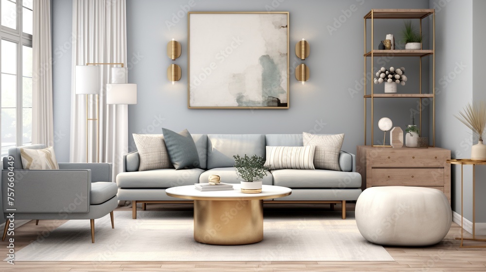 Modern trendy living room interior design  - obrazy, fototapety, plakaty 