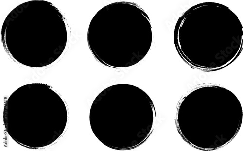Set of Black round button. Hand drawn grunge circle on transparent background. Vector illustration photo
