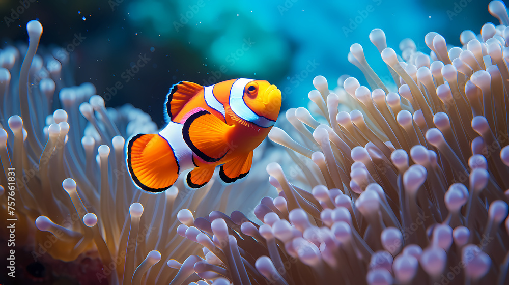 Shot of clownfish in sea anemone Shot of clownfish in sea anemone