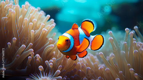 Shot of clownfish in sea anemone © xuan