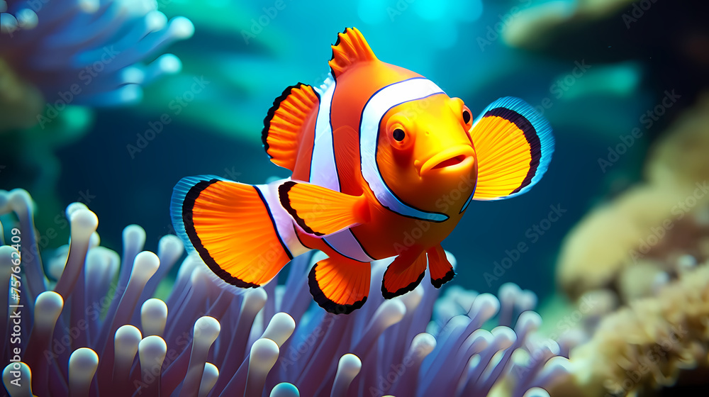 Shot of clownfish in sea anemone Shot of clownfish in sea anemone