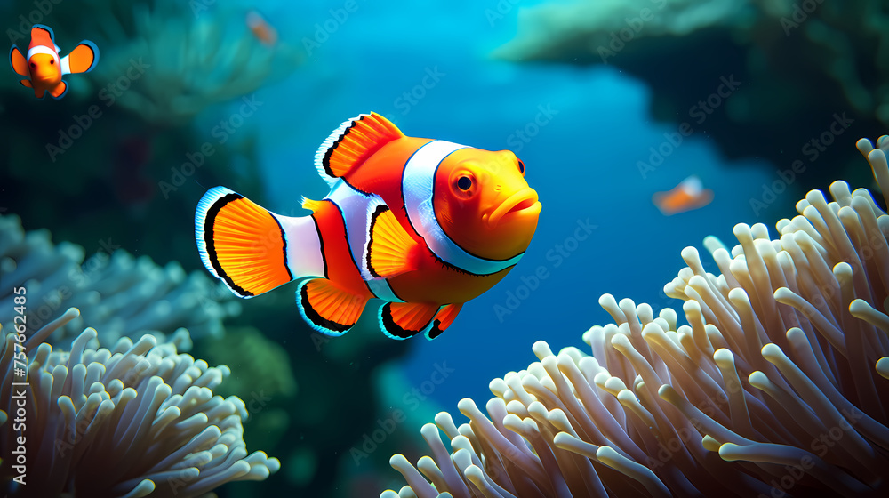 Shot of clownfish in sea anemone Shot of clownfish in sea anemone