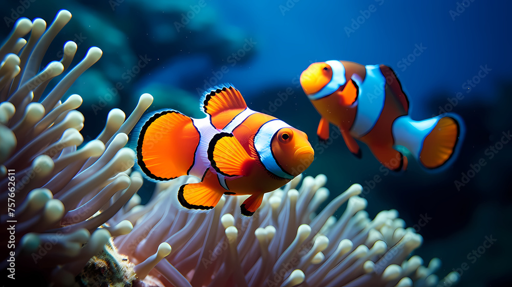 Shot of clownfish in sea anemone Shot of clownfish in sea anemone