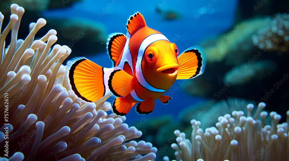 Shot of clownfish in sea anemone Shot of clownfish in sea anemone