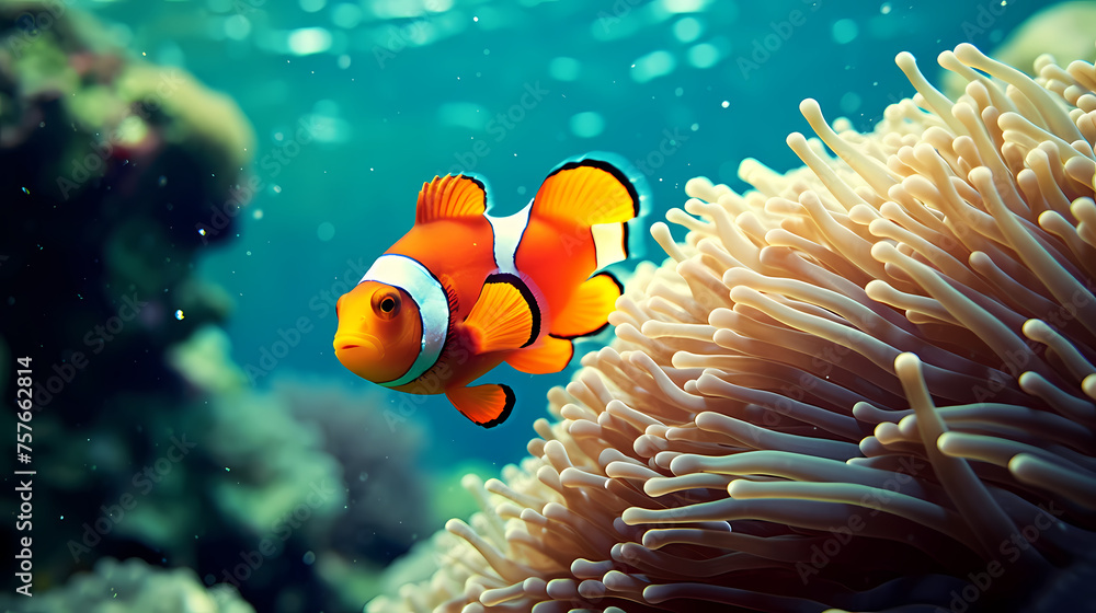 Shot of clownfish in sea anemone Shot of clownfish in sea anemone