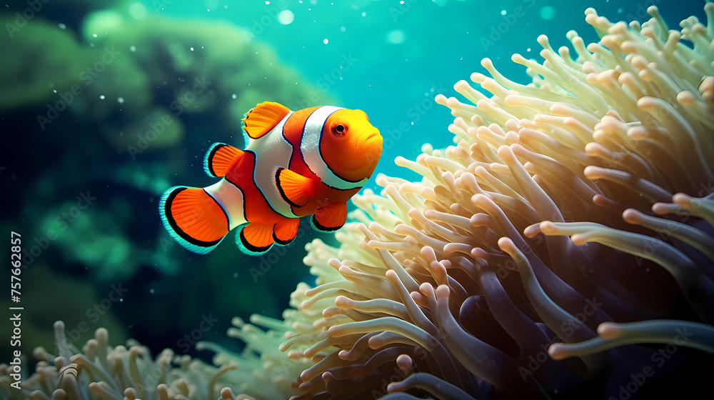 Shot of clownfish in sea anemone Shot of clownfish in sea anemone