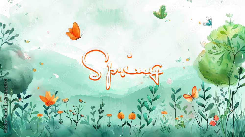 Creative drawn spring wallpaper with copy space
