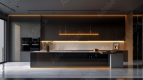 a sleek and stylish minimalist kitchen with modern aesthetics, featuring clean lines and a monochromatic color palette.