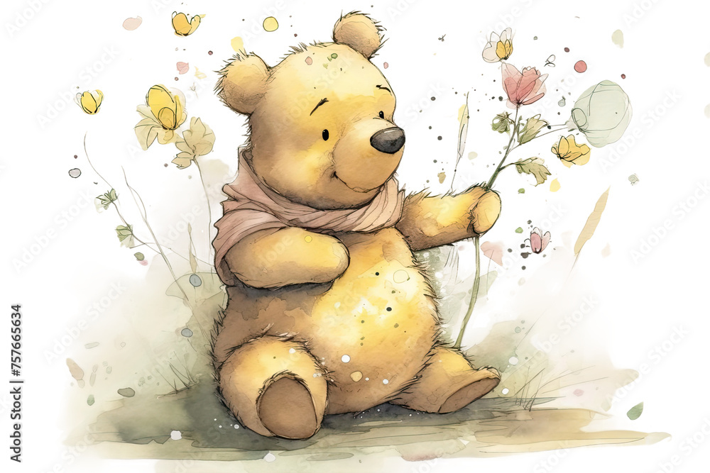 assisted pooh AI watercolor happy finalized bear painting cute playing Photoshop me