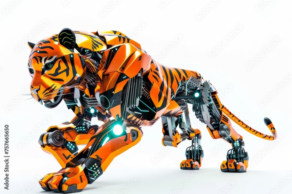 Cybernetic tiger mascot logo, embodying power, speed, and ferocity on the virtual battlefield of e-sports, on isolated white background,Generative AI Cybernetic tiger mascot logo, embodying power, speed, and ferocity on the virtual battlefield of e-sports, on isolated white background,Generative AI