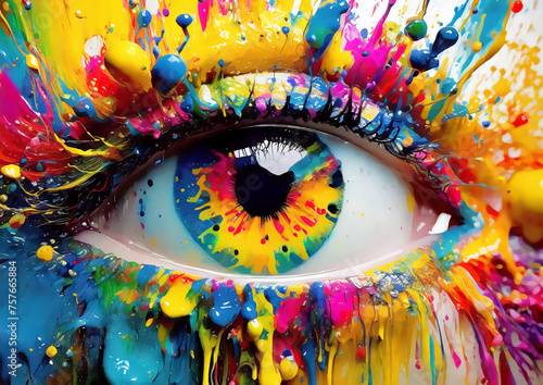 芸術の概念でカラフルな塗料を顔に塗った若い女性 © k_yu