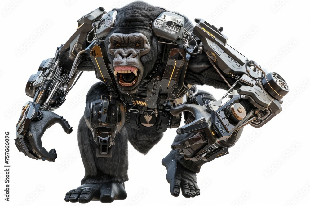 Mechanized gorilla mascot logo, exuding raw power, intelligence, and dominance in the realm of e-sports, on isolated white background,Generative AI Mechanized gorilla mascot logo, exuding raw power, intelligence, and dominance in the realm of e-sports, on isolated white background,Generative AI