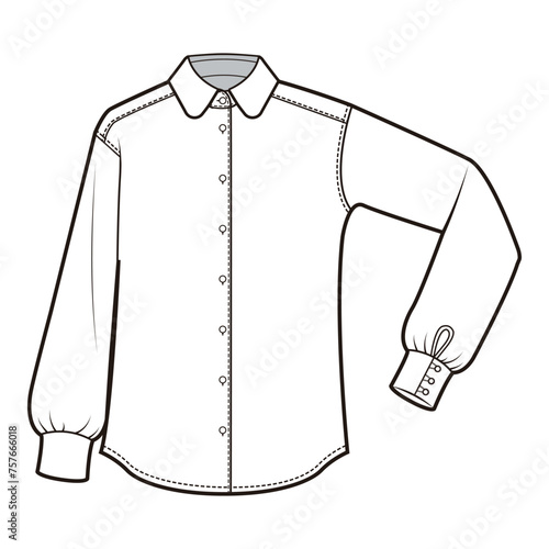 Round Collar Shirt Flat Sketch Vector Design Illustration01 photo