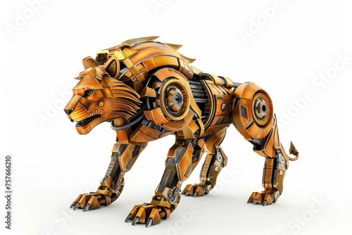 Mechanized lion mascot logo, exuding confidence, leadership, and fearlessness in the arena of competitive gaming, on isolated white background,Generative AI