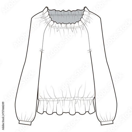 Peasant Blouse Flat Sketch Vector Design Illustration