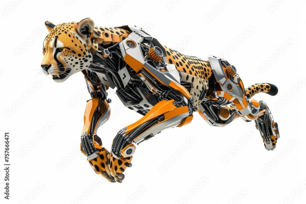 Sleek and dynamic cyborg cheetah emblem, representing agility, cunning, and quick reflexes in competitive gaming, on isolated white background,Generative AI Sleek and dynamic cyborg cheetah emblem, representing agility, cunning, and quick reflexes in competitive gaming, on isolated white background,Generative AI