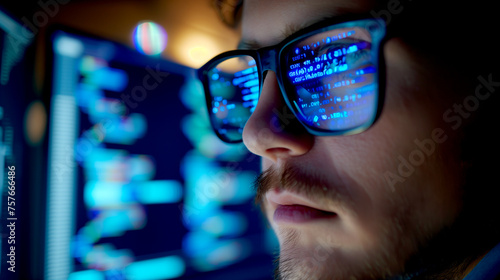 Programmer at Work - The Program Code is Reflected in Glasses
