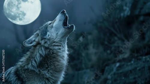 howling wolf realistic photography, copy space