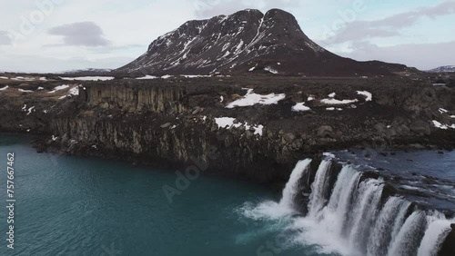 Aerial video of the amazing Gulfus Falls in Iceland. in winter in the snow photo