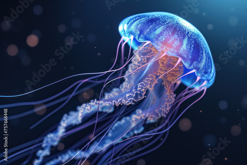 Luminescent Depths: Jellyfish Glowing with Bioluminescence in a Deep Blue Oceanic Realm