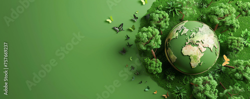 Earth day theme with globe and trees