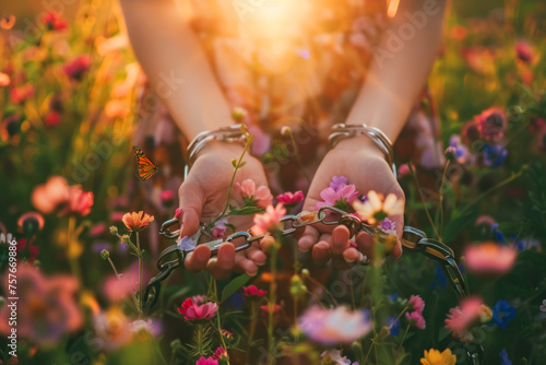 Sun-kissed Hands Gently Holding an Assortment of Wildflowers in a Blooming Meadow