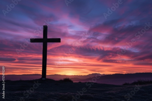 The Dawn of Easter: A Peaceful Morning with a Wooden Cross Against the New Day's Light