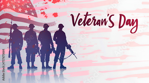 Veterans Day Abstract Banner Background with United States Waving Flag